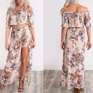 Floral Crop Top Maxi Skirt Set
